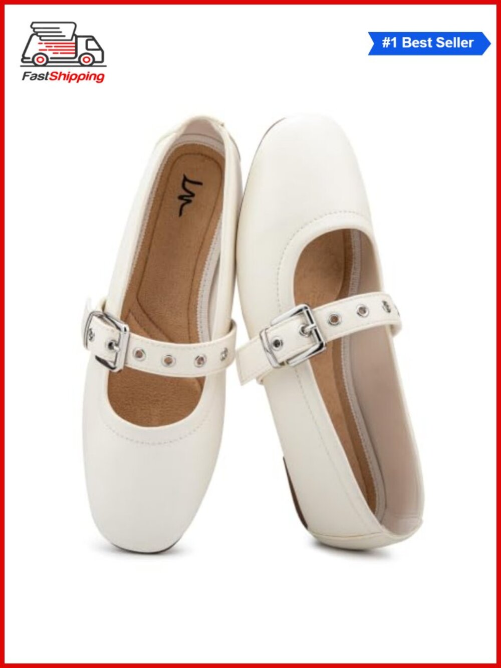 Womens Ballet Flats Mary Jane Comfortable Square Toe Buckle Strap Memory Foam